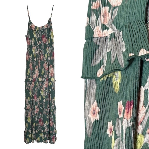 Forever 21 Boho Floral Green Tiered Flowy Maxi Dress Size M NWT - Picture 1 of 11